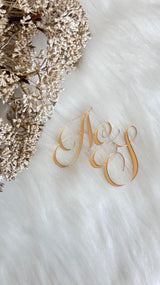 Initial Cursive Font Single Layer Mirrored Cake Charm, Cake Topper, Placename
