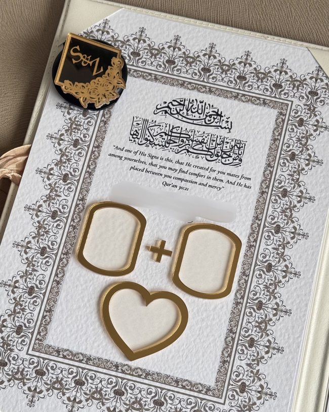 Personalised Floral Diamond Nikkah Gift Set: Islamic Wedding Keepsake Box, Pen & Folder